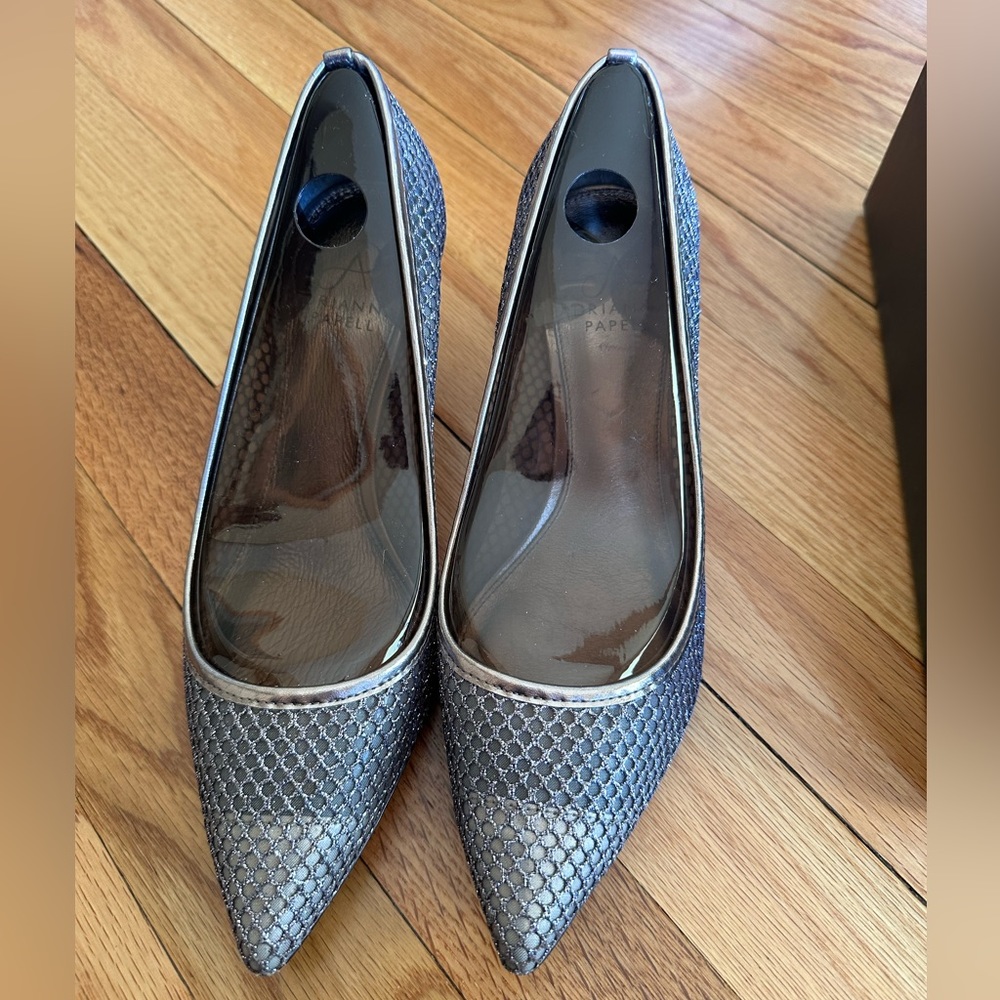 Gunmetal pumps worn once